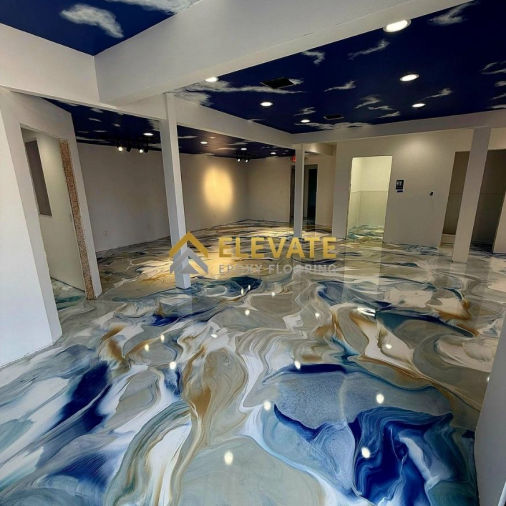 blue gold and silver commercial metallic epoxy floor
